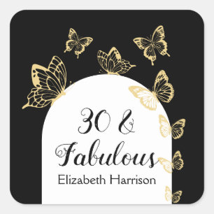 Sticker Carré Papillons Black Gold moderne Fabuleux anniversaire