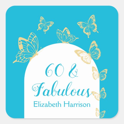 Sticker Carré Papillons bleu or moderne Fabuleux anniversaire (Devant)