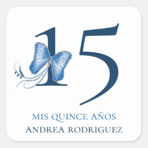 Sticker Carré Papillons bleus et perruques Quinceañera