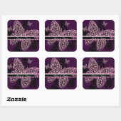 Sticker Carré Papillons de mariée tourbillon violet noir blanc (Feuille)