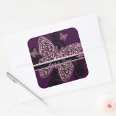 Sticker Carré Papillons de mariée tourbillon violet noir blanc (Enveloppe)