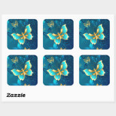 Sticker Carré Papillons d'or sur un Arrière - plan bleu (Feuille)