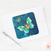 Sticker Carré Papillons d'or sur un Arrière - plan bleu (Enveloppe)