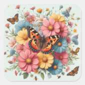 Sticker Carré Papillons et fleurs motif (Devant)