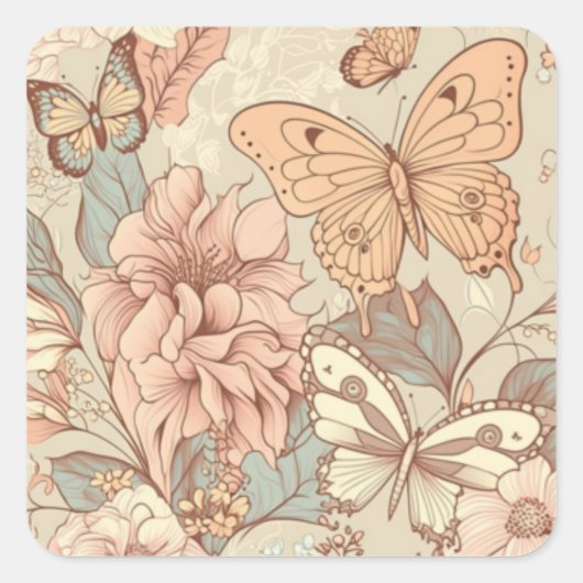 Sticker Carré Papillons et fleurs orange clair eWatch (Devant)