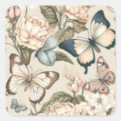 Sticker Carré Papillons et fleurs pastel (Devant)