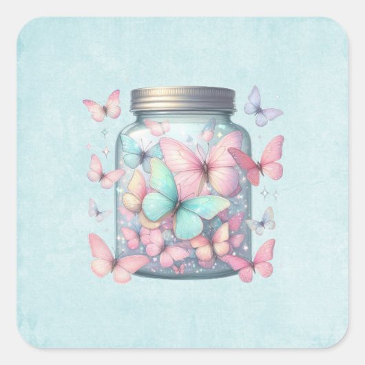 Sticker Carré Papillons Fantaisistes dans un Pot (Devant)
