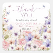 Sticker Carré Papillons Fleurs sauvages violets rose bébé en fle (Devant)