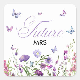 Sticker Carré Papillons Modernes  Futur Violet Floral Mme