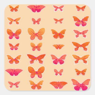 Sticker Carré Papillons mouchetés, Orange, Coral rose, Or