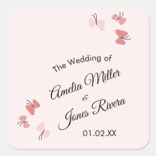 Sticker Carré Papillons roses Jardin Romantique Simple Mariage