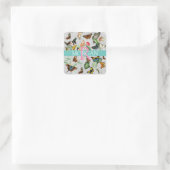 Sticker Carré Papillons vintages, Monogramme & Nom, Turquoise & (Sac)