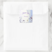 Sticker Carré Papillons violets Fleurs Merci Personnaliser (Sac)