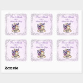 Sticker Carré Papillons violets thé de mariage victorien (Feuille)