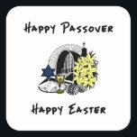 Sticker Carré Pâque et Pâques interconfessionnelles<br><div class="desc">Vacances interconfessionnelles heureuses de pâque et de Pâques aux familles qui célèbrent des vacances juives et de Pâques.</div>