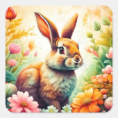 Sticker Carré Pâques avec Joy Bunny Vintage (Devant)