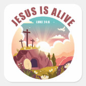 Sticker Carré Pâques chrétiennes Pâques Jésus Tombe vide & Croix (Devant)