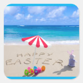 Sticker Carré Pâques joyeuses sur la plage tropicale côtière de  (Devant)