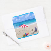 Sticker Carré Pâques joyeuses sur la plage tropicale côtière de  (Enveloppe)