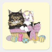 Sticker Carré Pâques Panier Tabby Kitten (Devant)