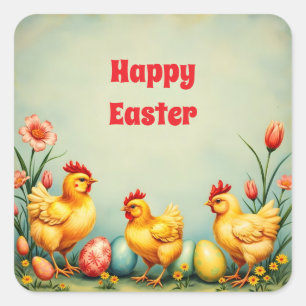 Sticker Carré Pâques Vintage 3 Little Chicken Holiday Collection