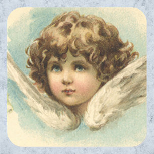 Sticker Carré Pâques vintage, ange victorien avec fleurs de lys