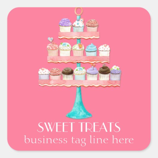 Sticker Carré Paquet d'affaires Cupcake Dessert Baking Bakery (Devant)