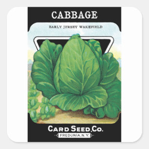 Sticker Carré Paquet de semences vintage Art Étiquette, Chou ver