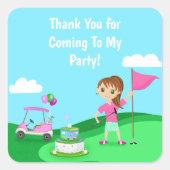 Sticker Carré Par-Tee Chibi Fille Anniversaire Golf Party (Devant)