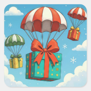Sticker Carré Parachutes qui délivrent des cadeaux de Noël