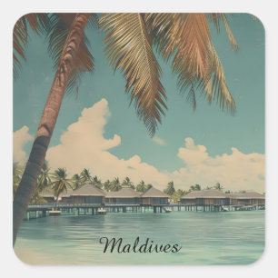 Sticker Carré Paradis Tropical aux Maldives – Évasion sur une Îl