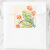 Sticker Carré Parakeet with Tulips  (Sac)