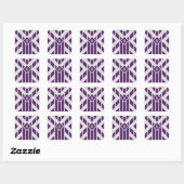 Sticker Carré Parallélogramme violet rayures sur gris avec Monog (Feuille)