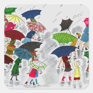Sticker Carré Parapluies