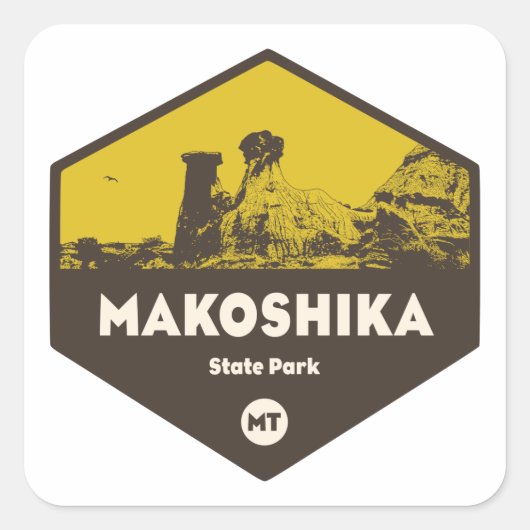 Sticker Carré Parc d'état de Makoshika, Montana (Devant)