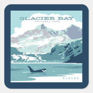 Sticker Carré Parc national de Glacier Bay   Orca