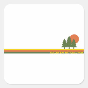 Sticker Carré Parc national de Glacier Bay Pine Trees Soleil