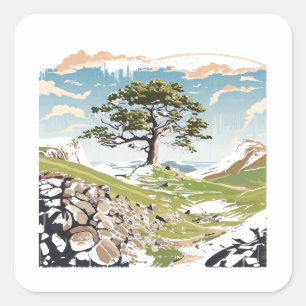 Sticker Carré Parc national de Northumberland Sycamore Gap Tree