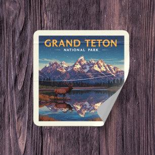 Sticker Carré Parc national de vintage Grand Teton