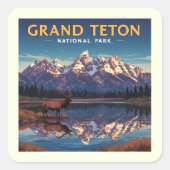 Sticker Carré Parc national de vintage Grand Teton (Devant)