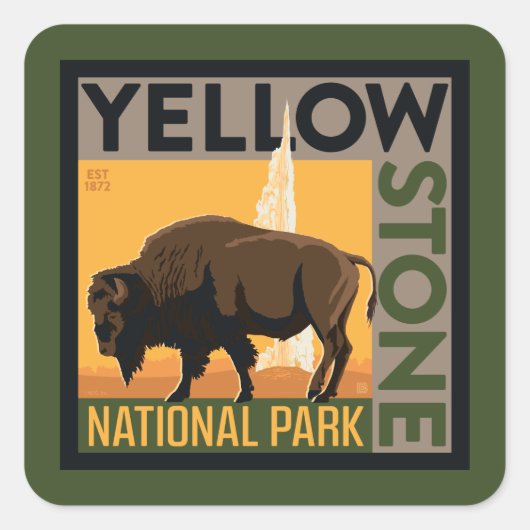 Sticker Carré Parc national de Yellowstone | Buffalo (Devant)