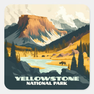 Sticker Carré Parc national de Yellowstone Wyoming Mounts Rétro