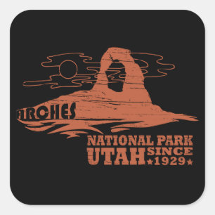 Sticker Carré Parc national des Arches Moab Utah art vintage