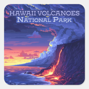 Sticker Carré Parc national des volcans d'Hawaii Big Island Retr