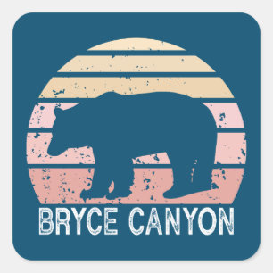 Sticker Carré Parc national du Bryce Canyon Ours rétro