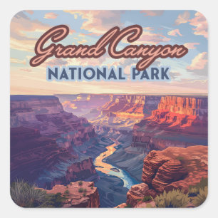 Sticker Carré Parc national du Grand Canyon Arizona Retro