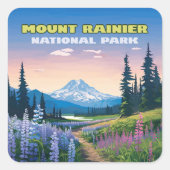 Sticker Carré Parc national du Mont Rainier Washington Retro (Devant)
