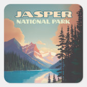 Sticker Carré Parc national Jasper Alberta Canada Rockies Retro (Devant)