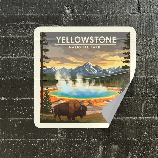 Sticker Carré Parc national vintage Yellowstone
