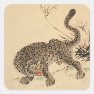 Sticker Carré Parchemin vintage léopard tacheté japonais